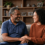 Pai socioafetivo e filha adulta representam vínculo familiar construído pelo cuidado